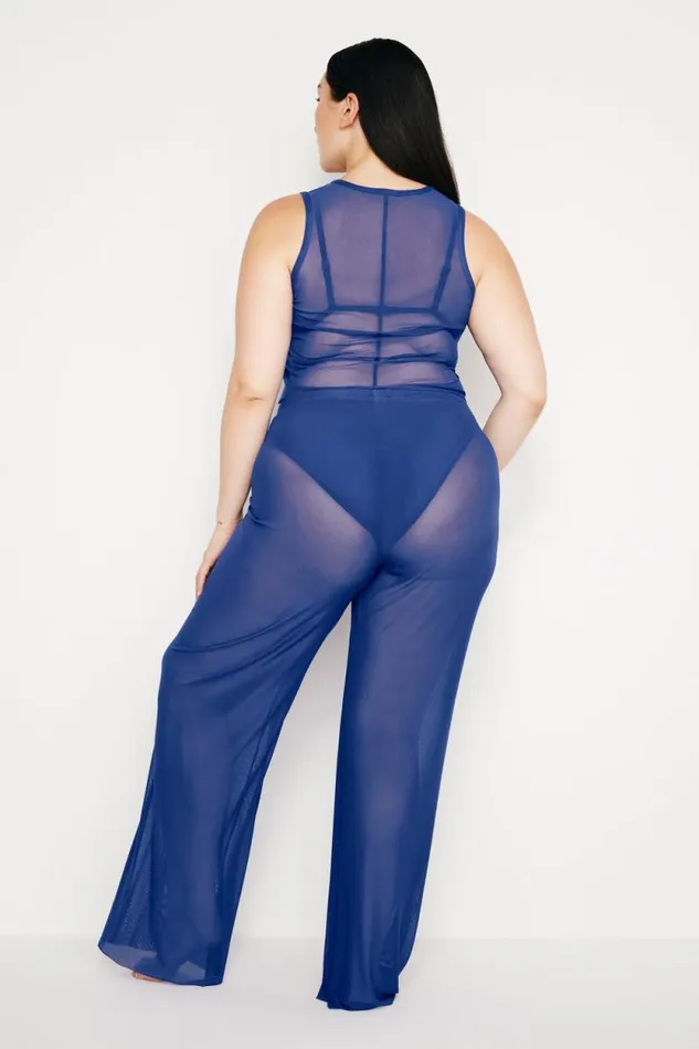 Women GOOD AMERICAN Swim MESH WIDEPANTS Capri Blue004
