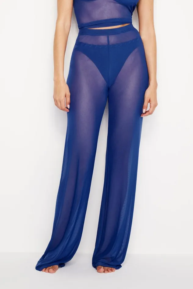 Women GOOD AMERICAN Swim MESH WIDEPANTS Capri Blue004