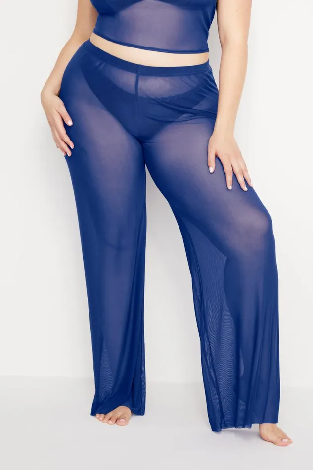 Women GOOD AMERICAN Swim MESH WIDEPANTS Capri Blue004