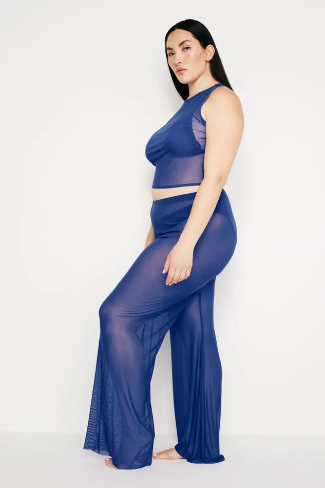 Women GOOD AMERICAN Swim MESH WIDEPANTS Capri Blue004