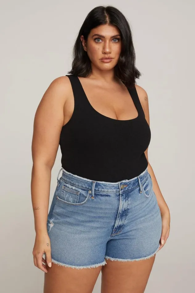 Women GOOD AMERICAN Tees and Tanks MICRO RIB COTTONBODYSUIT Black001