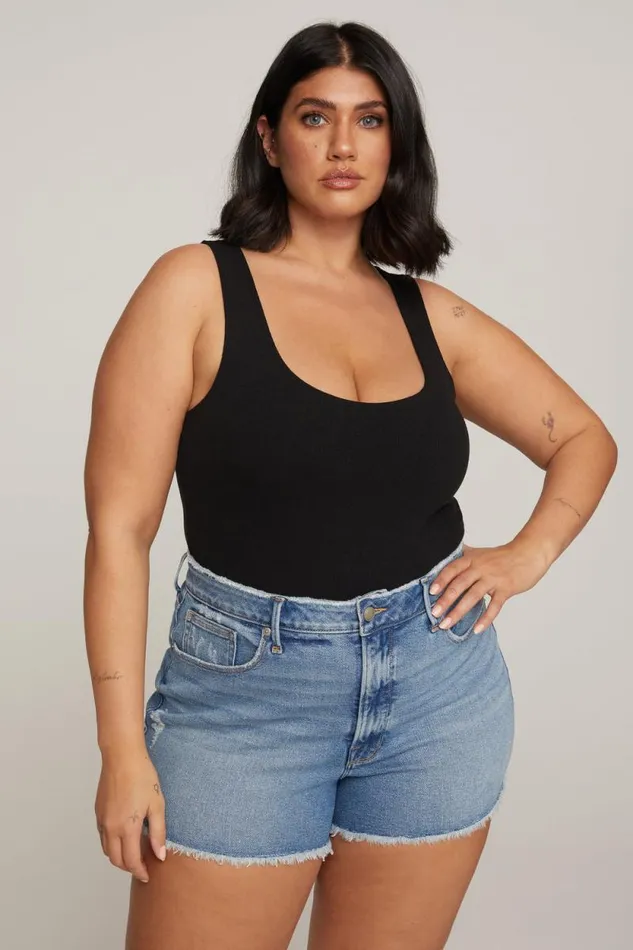 Women GOOD AMERICAN Tees and Tanks MICRO RIB COTTONBODYSUIT Black001