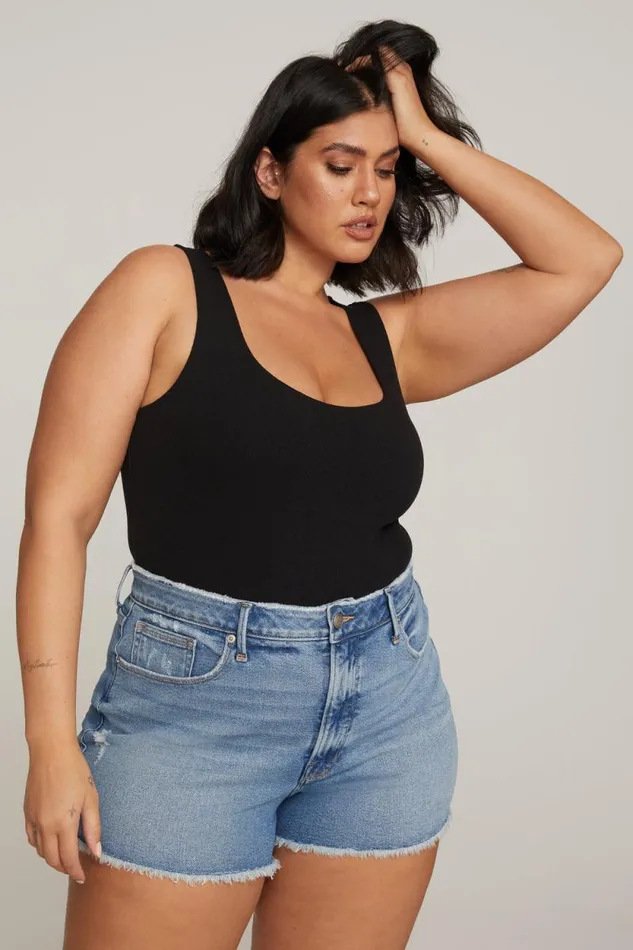 Women GOOD AMERICAN Tees and Tanks MICRO RIB COTTONBODYSUIT Black001