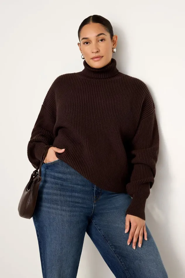 Women GOOD AMERICAN Tops COZY RIBBEDTURTLENECK Bark003