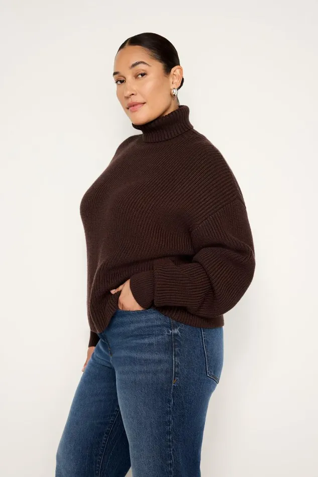 Women GOOD AMERICAN Tops COZY RIBBEDTURTLENECK Bark003