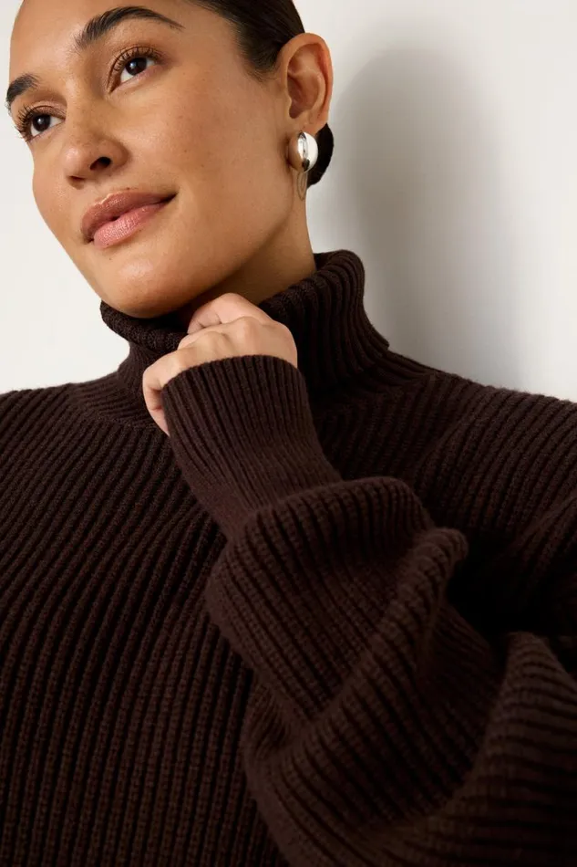 Women GOOD AMERICAN Tops COZY RIBBEDTURTLENECK Bark003
