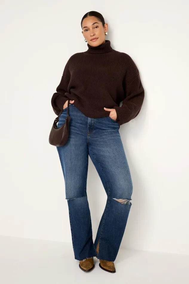 Women GOOD AMERICAN Tops COZY RIBBEDTURTLENECK Bark003