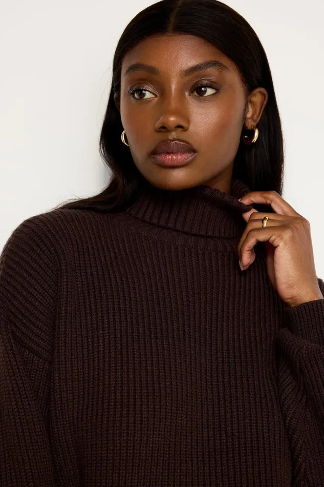 Women GOOD AMERICAN Tops COZY RIBBEDTURTLENECK Bark003