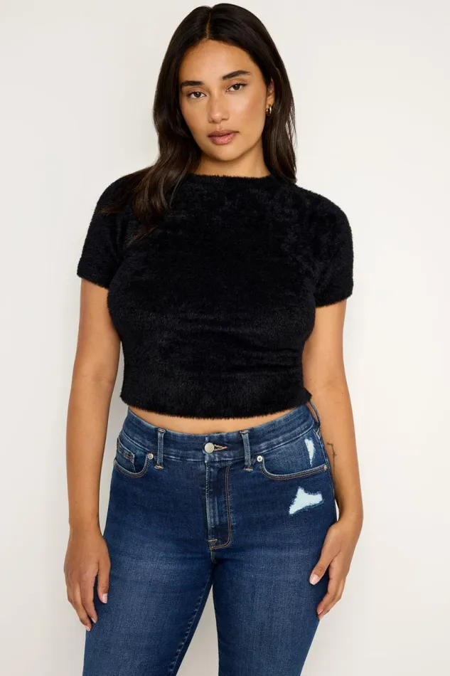 Women GOOD AMERICAN Tops FUZZY BABYTEE Black001