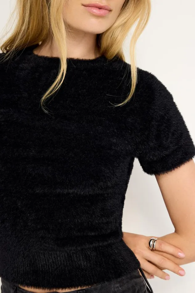 Women GOOD AMERICAN Tops FUZZY BABYTEE Black001