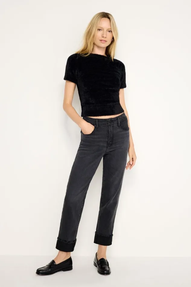 Women GOOD AMERICAN Tops FUZZY BABYTEE Black001
