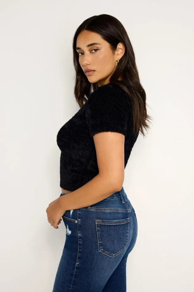 Women GOOD AMERICAN Tops FUZZY BABYTEE Black001