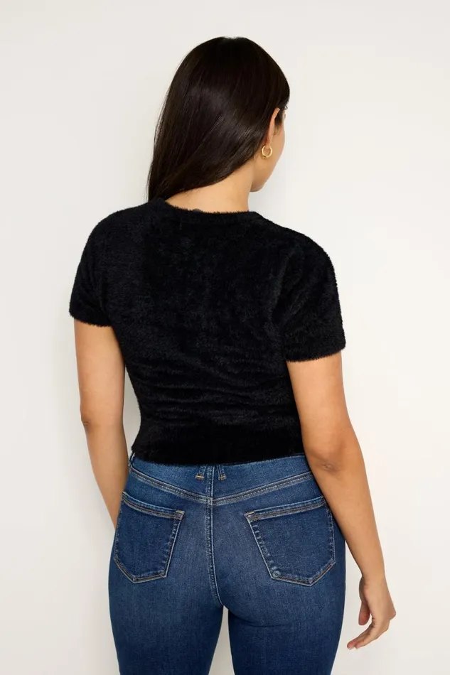 Women GOOD AMERICAN Tops FUZZY BABYTEE Black001