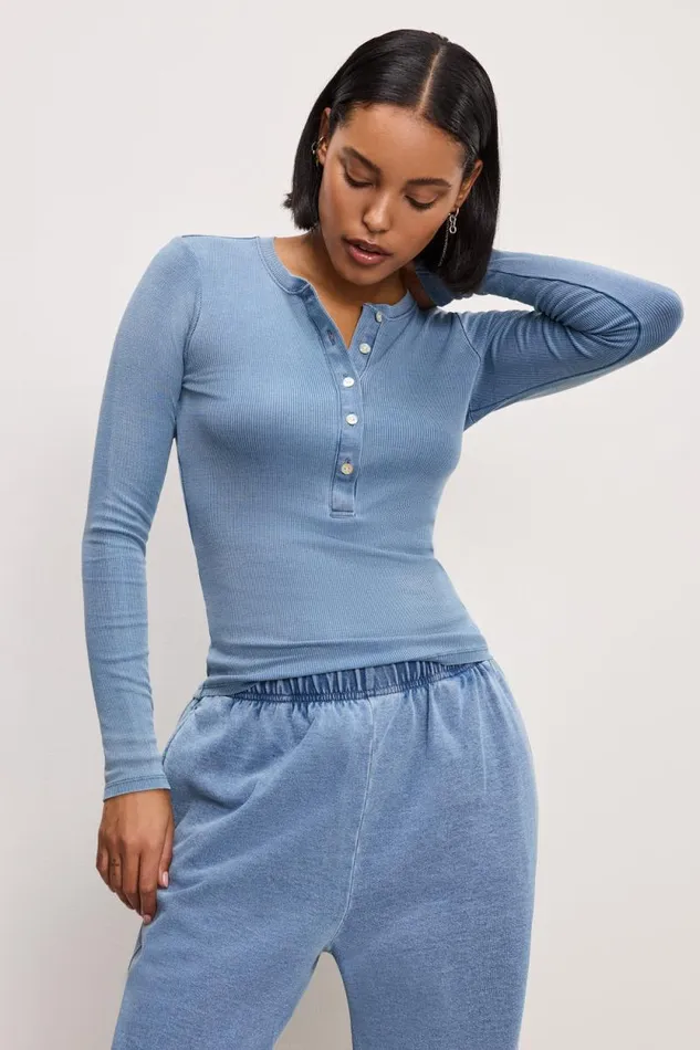 Women GOOD AMERICAN Tops JEANIUS FITTEDHENLEY Indigo376