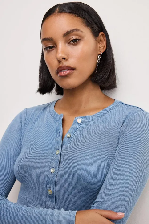 Women GOOD AMERICAN Tops JEANIUS FITTEDHENLEY Indigo376