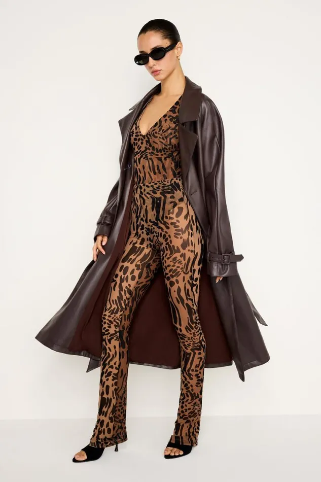 Women GOOD AMERICAN Tops MESHBODYSUIT Warped Leopard004