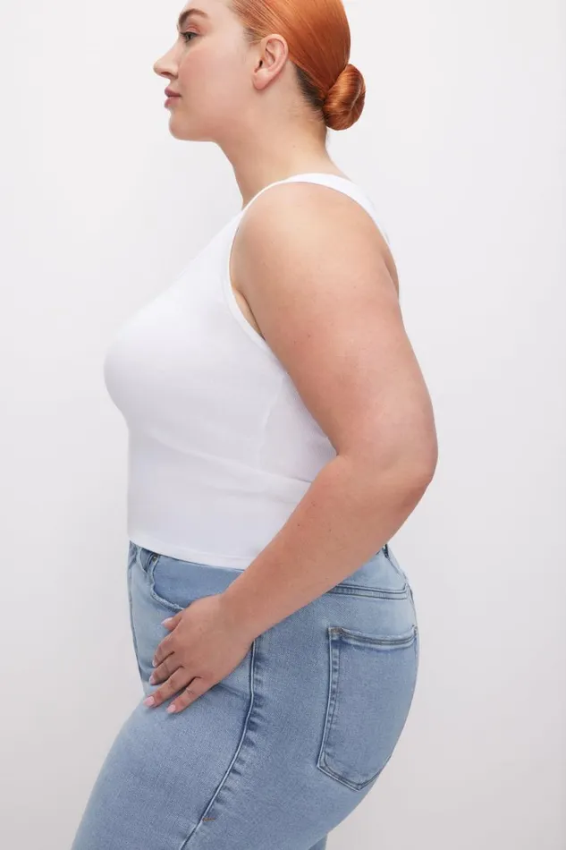 Women GOOD AMERICAN Tops MICRO RIB TANKTOP White001