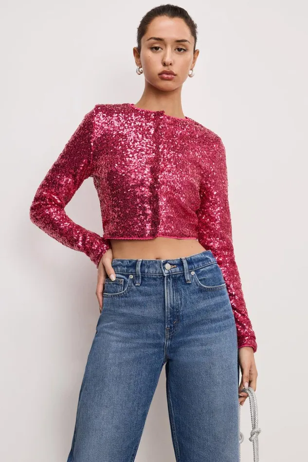 Women GOOD AMERICAN Tops SEQUINCARDIGAN Ballerina Pink004
