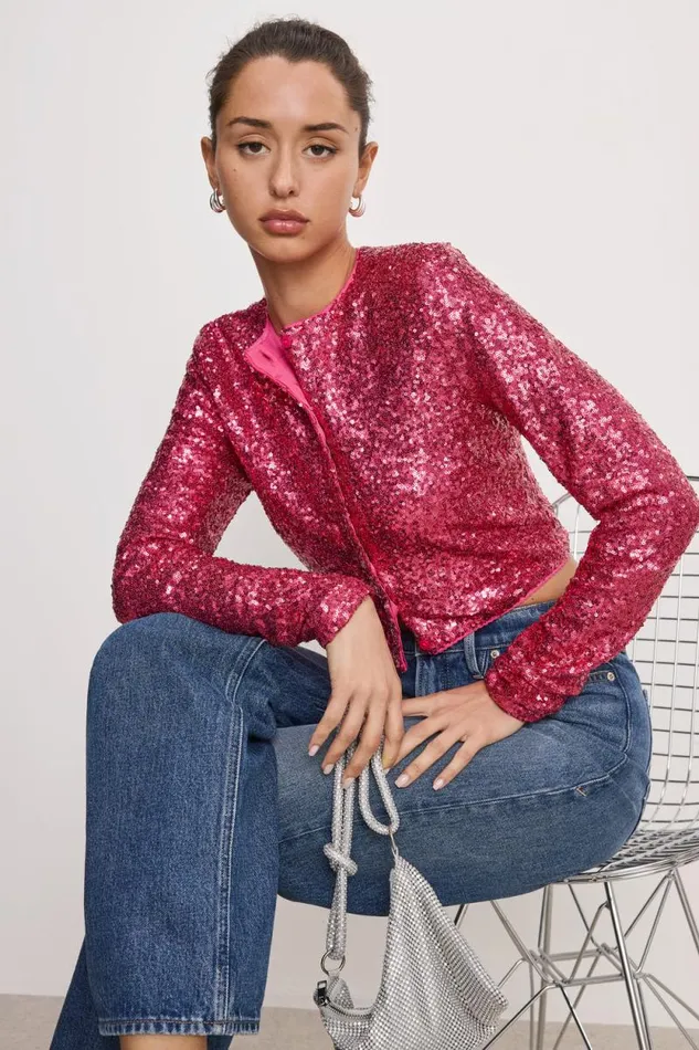Women GOOD AMERICAN Tops SEQUINCARDIGAN Ballerina Pink004 Women GOOD AMERICAN Tops SEQUINCARDIGAN Ballerina Pink004