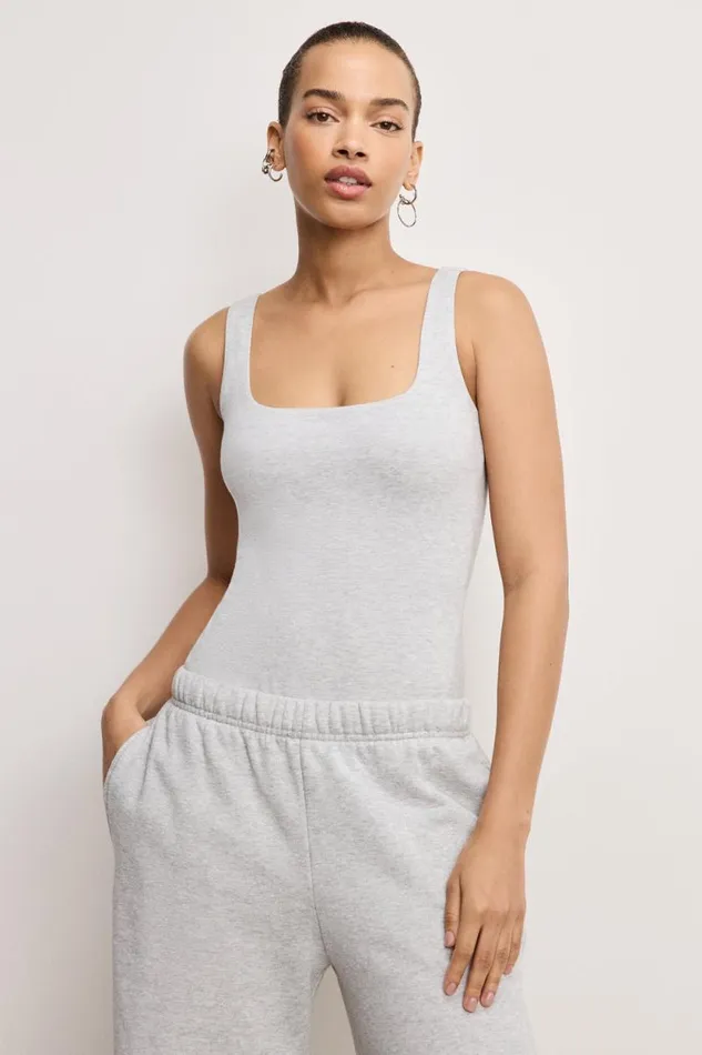 Women GOOD AMERICAN Tops SUPER STRETCH MODERN TANKBODYSUIT Heather Grey001