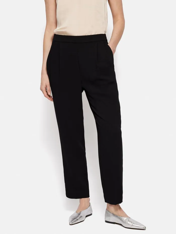 Women Grosgrain Trim Crepe Jogger Black Jigsaw Trousers