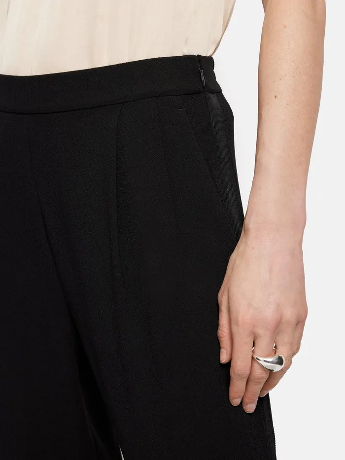 Women Grosgrain Trim Crepe Jogger Black Jigsaw Trousers