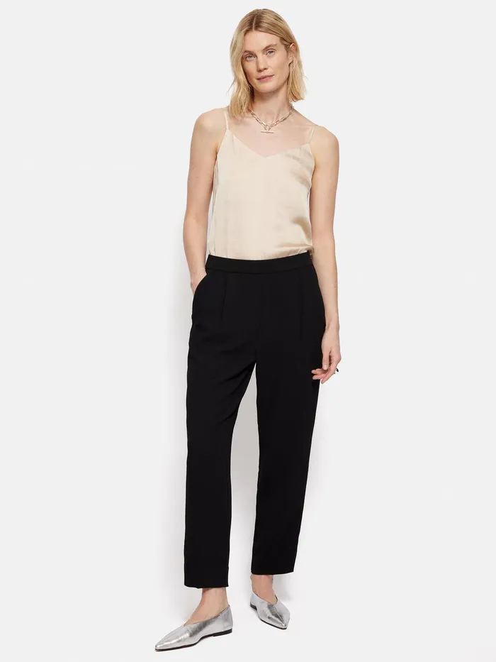 Women Grosgrain Trim Crepe Jogger Black Jigsaw Trousers