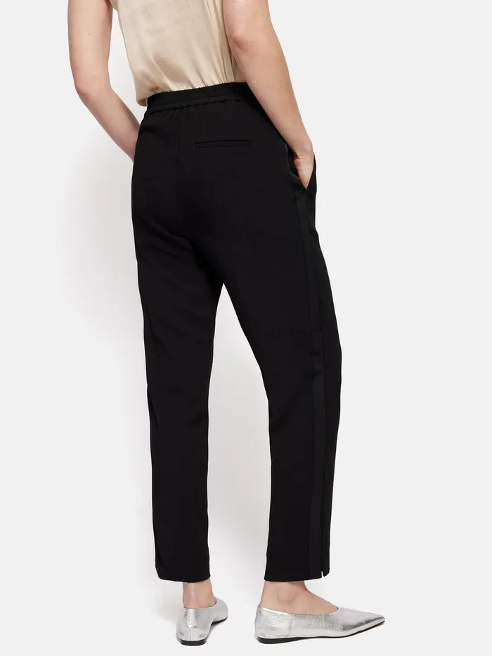 Women Grosgrain Trim Crepe Jogger Black Jigsaw Trousers