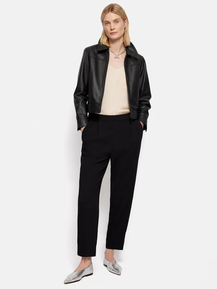Women Grosgrain Trim Crepe Jogger Black Jigsaw Trousers