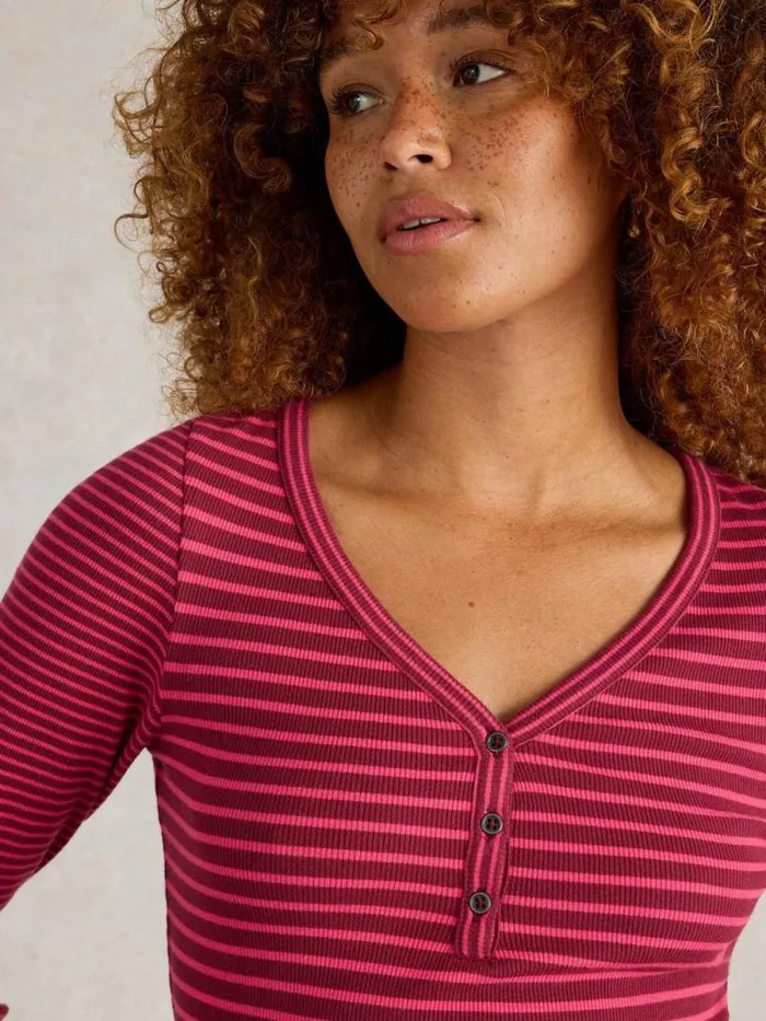 Women HALLEY RIB STRIPED HENLEY Pink Multi White Stuff Tops and Tees