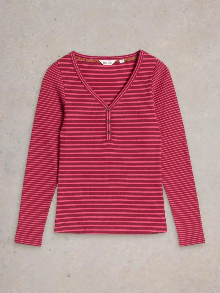 Women HALLEY RIB STRIPED HENLEY Pink Multi White Stuff Tops and Tees