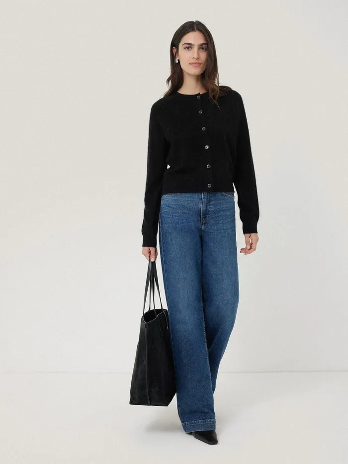 Women Halo Cashmere Cardigan Black Jigsaw Knitwear and Cashmere