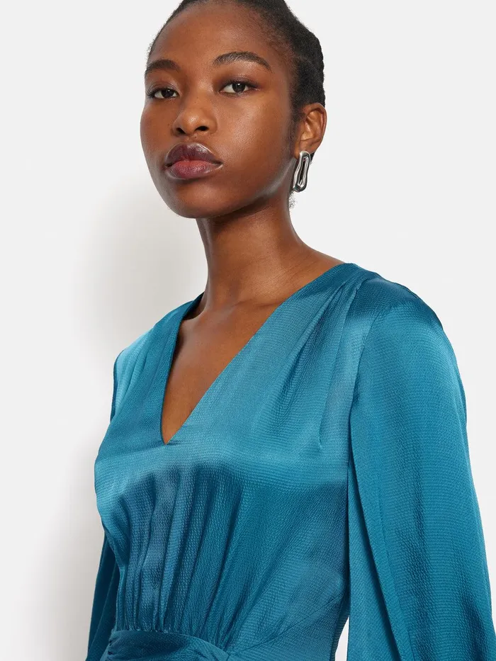Women Hammered Satin Midi Dress Blue Jigsaw Dresses and Jumpsuits