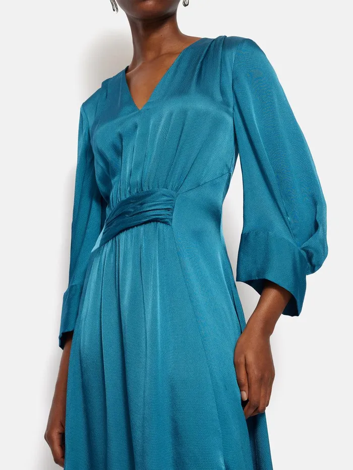 Women Hammered Satin Midi Dress Blue Jigsaw Dresses and Jumpsuits