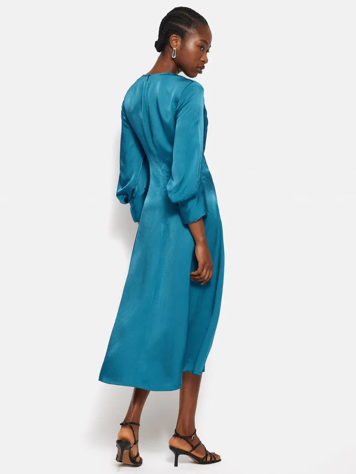 Women Hammered Satin Midi Dress Blue Jigsaw Dresses and Jumpsuits