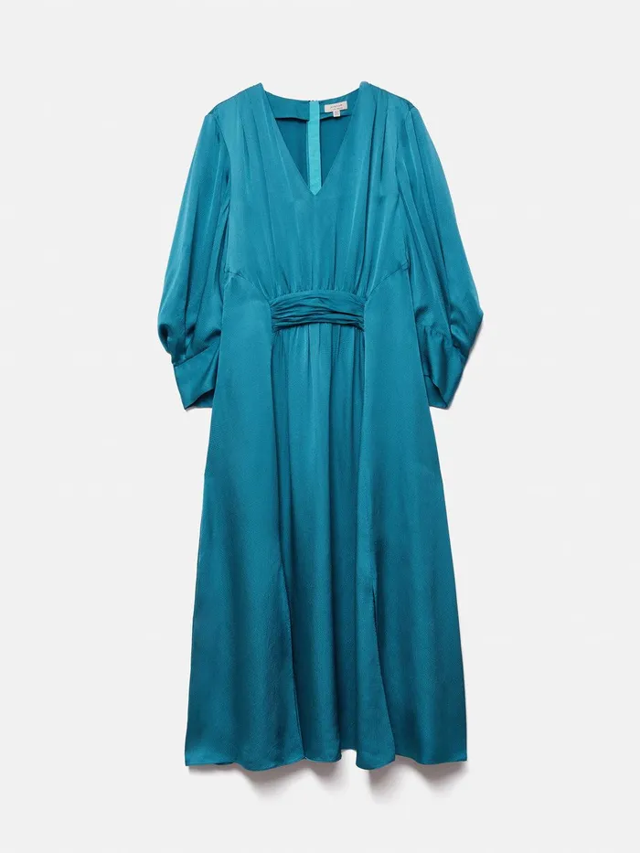 Women Hammered Satin Midi Dress Blue Jigsaw Dresses and Jumpsuits