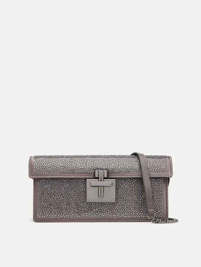 Women Handbags Oscar De La Renta Crystal Pav Alibi Clutch Smoke Gunmetal
