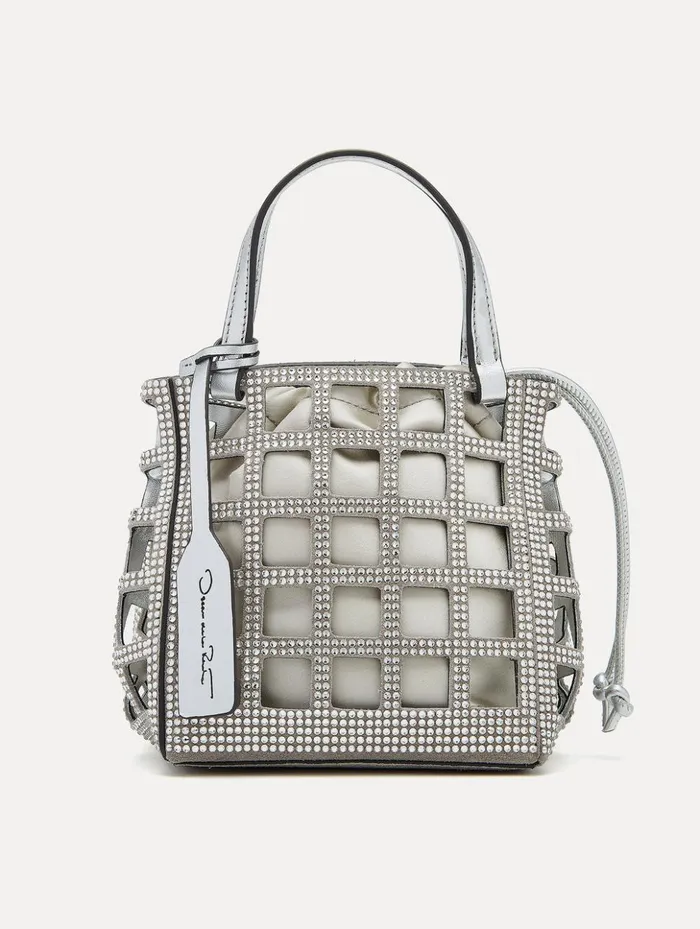 Women Handbags Oscar De La Renta Mini Crystal Grid Square Tote Silver