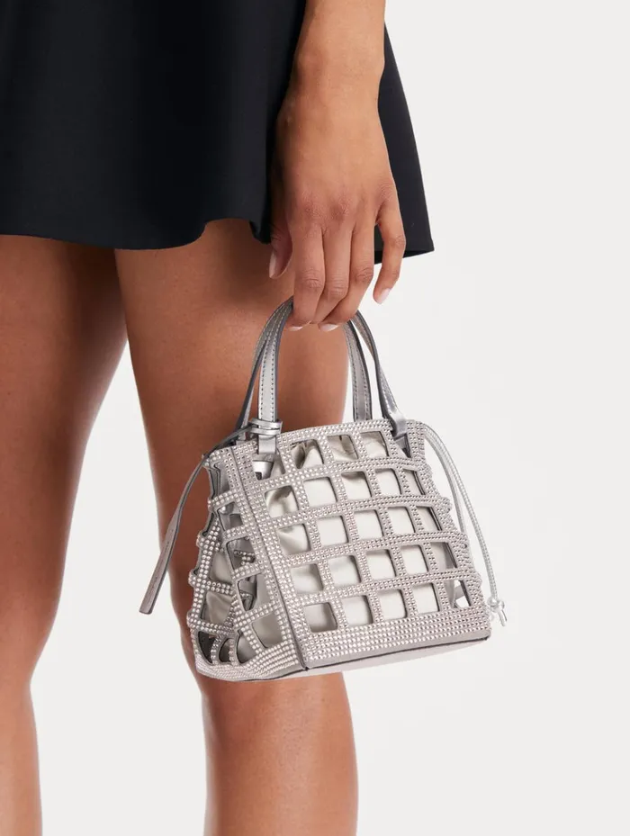 Women Handbags Oscar De La Renta Mini Crystal Grid Square Tote Silver
