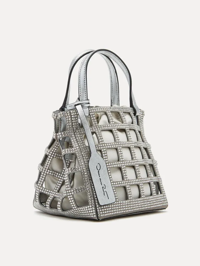 Women Handbags Oscar De La Renta Mini Crystal Grid Square Tote Silver