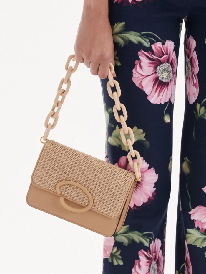 Women Handbags Oscar De La Renta Raffia Woven O Pochette Natural