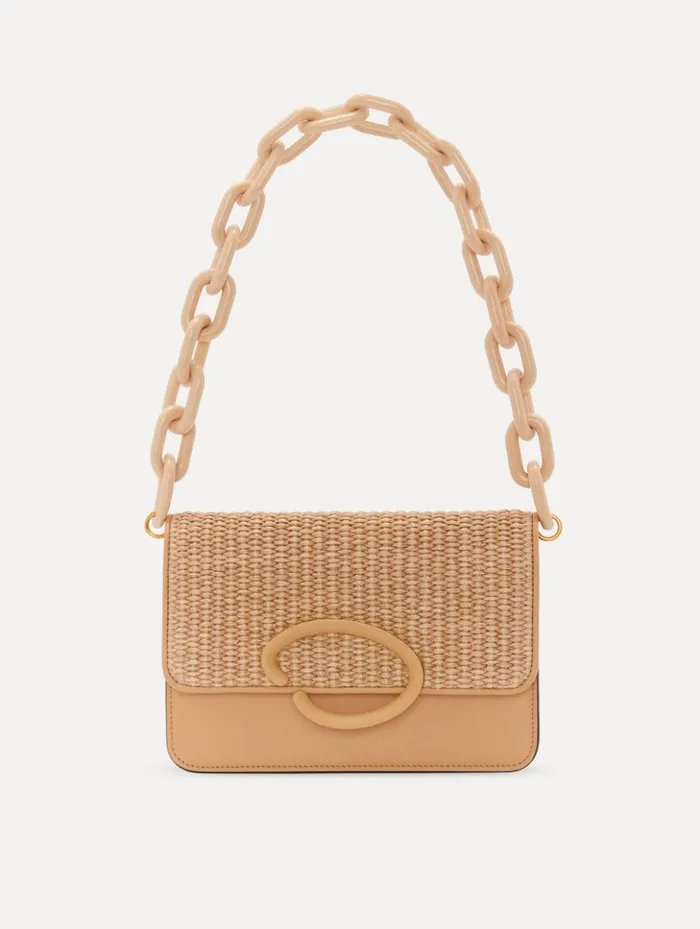 Women Handbags Oscar De La Renta Raffia Woven O Pochette Natural
