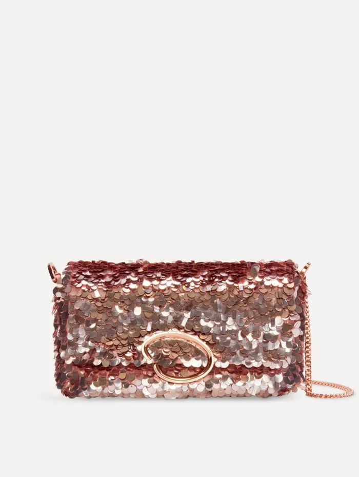 Women Handbags Oscar De La Renta Sequin Embroidered Shoulder Bag Champagne
