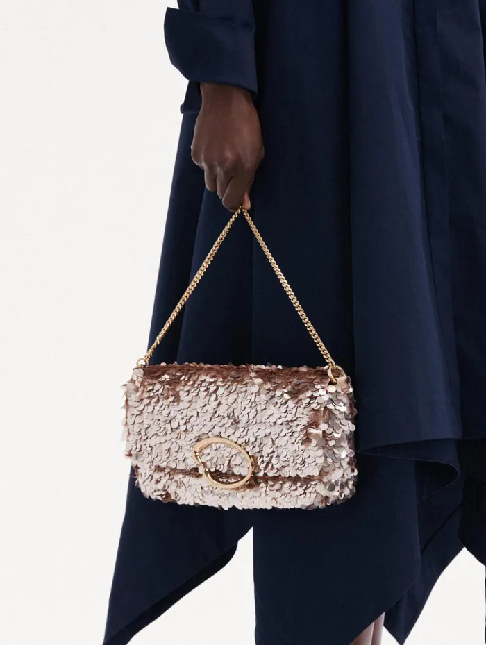 Women Handbags Oscar De La Renta Sequin Embroidered Shoulder Bag Champagne