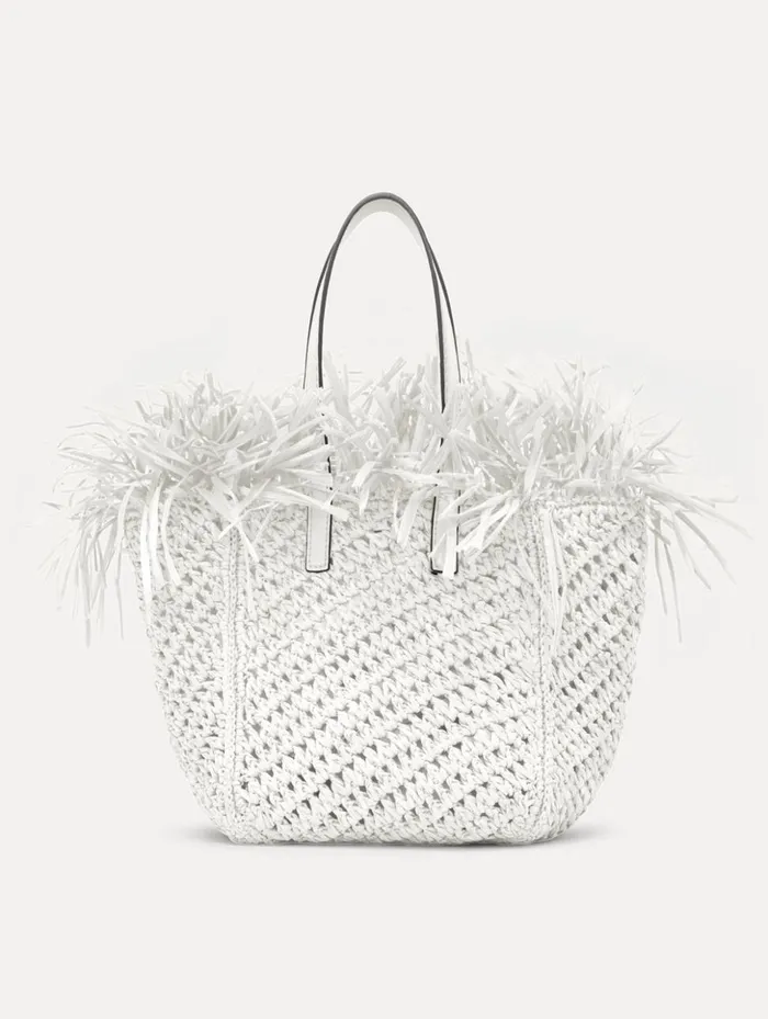 Women Handbags Oscar De La Renta Small Raffia Crochet Square Tote White