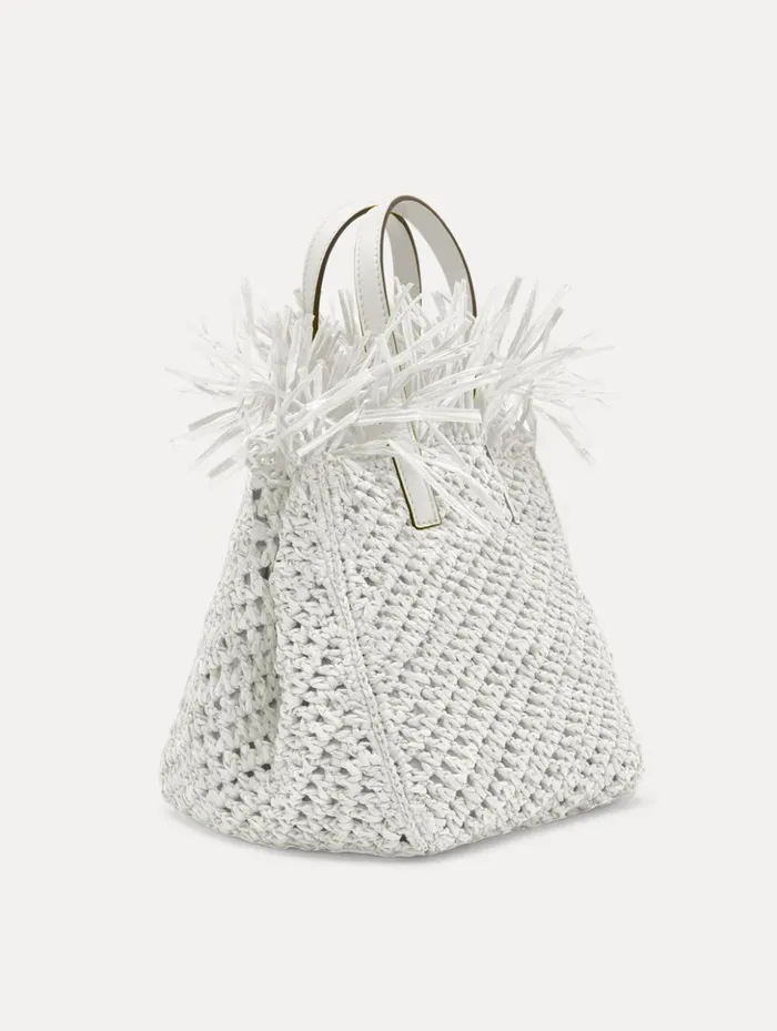 Women Handbags Oscar De La Renta Small Raffia Crochet Square Tote White Women Handbags Oscar De La Renta Small Raffia Crochet Square Tote White