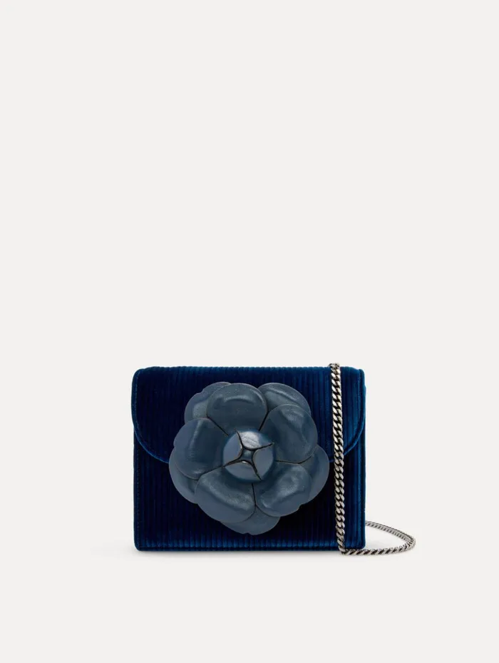 Women Handbags Oscar De La Renta Stripped Velvet Mini TRO Bag Navy