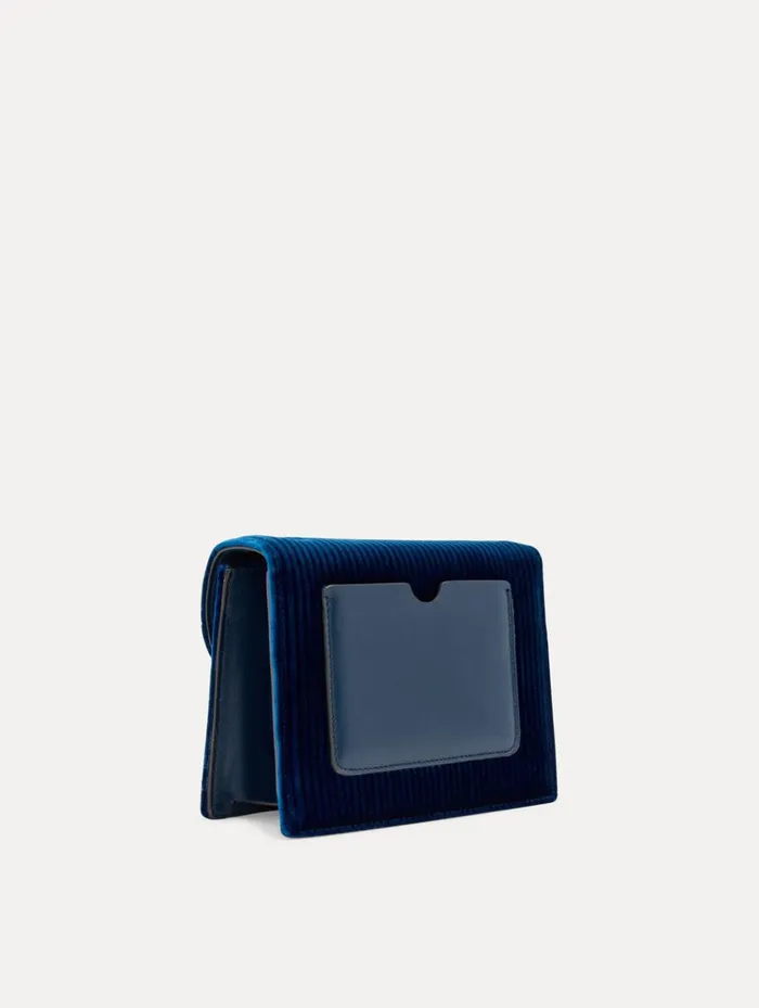 Women Handbags Oscar De La Renta Stripped Velvet Mini TRO Bag Navy