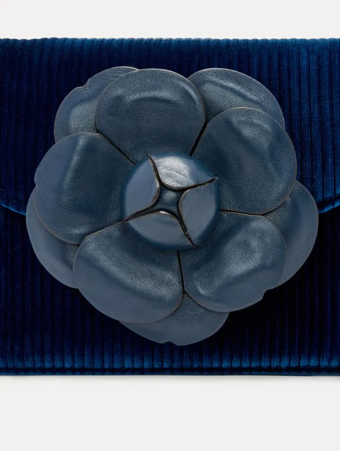 Women Handbags Oscar De La Renta Stripped Velvet Mini TRO Bag Navy