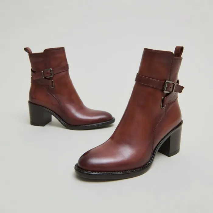 Women Heeled Ankle Boots And Buckles Cognac JONAK Ankle Boots Lowboots